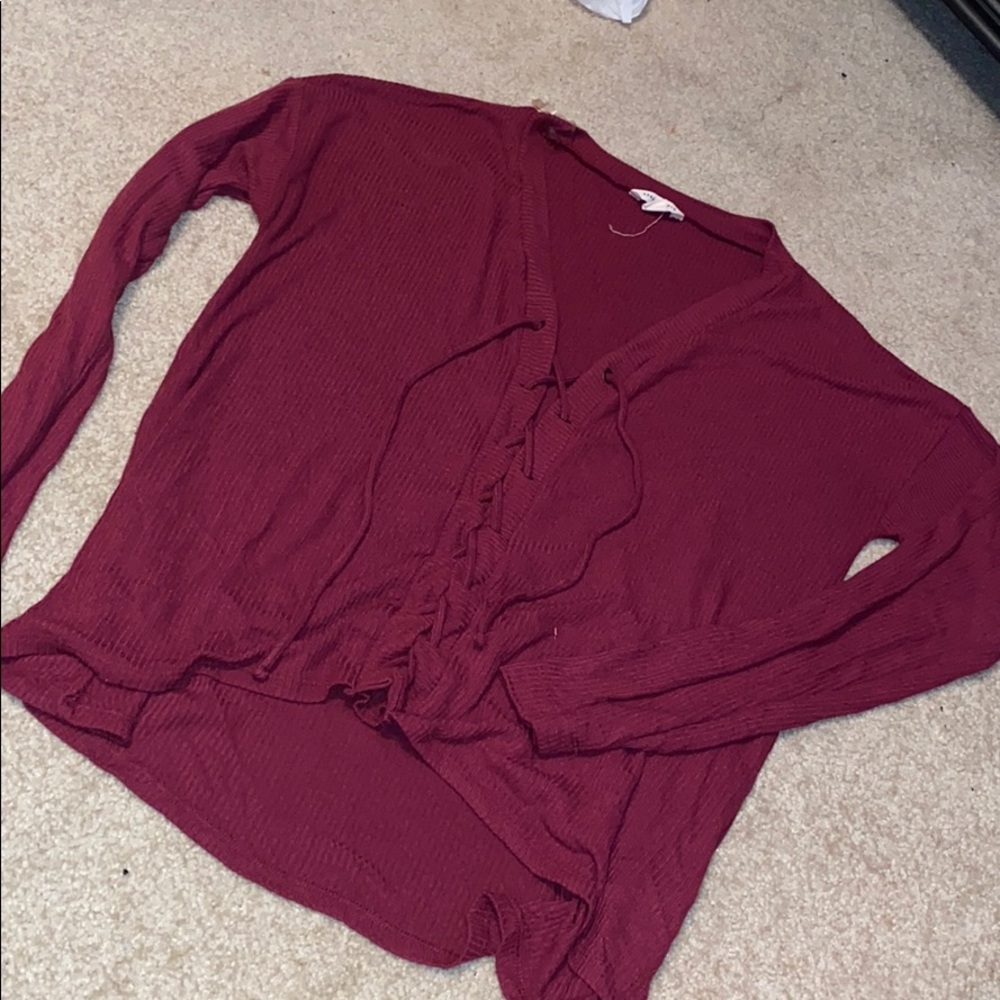 Maroon tie blouse